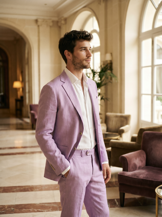 Lilac Linen Suit — Custom Made to Measure - side view