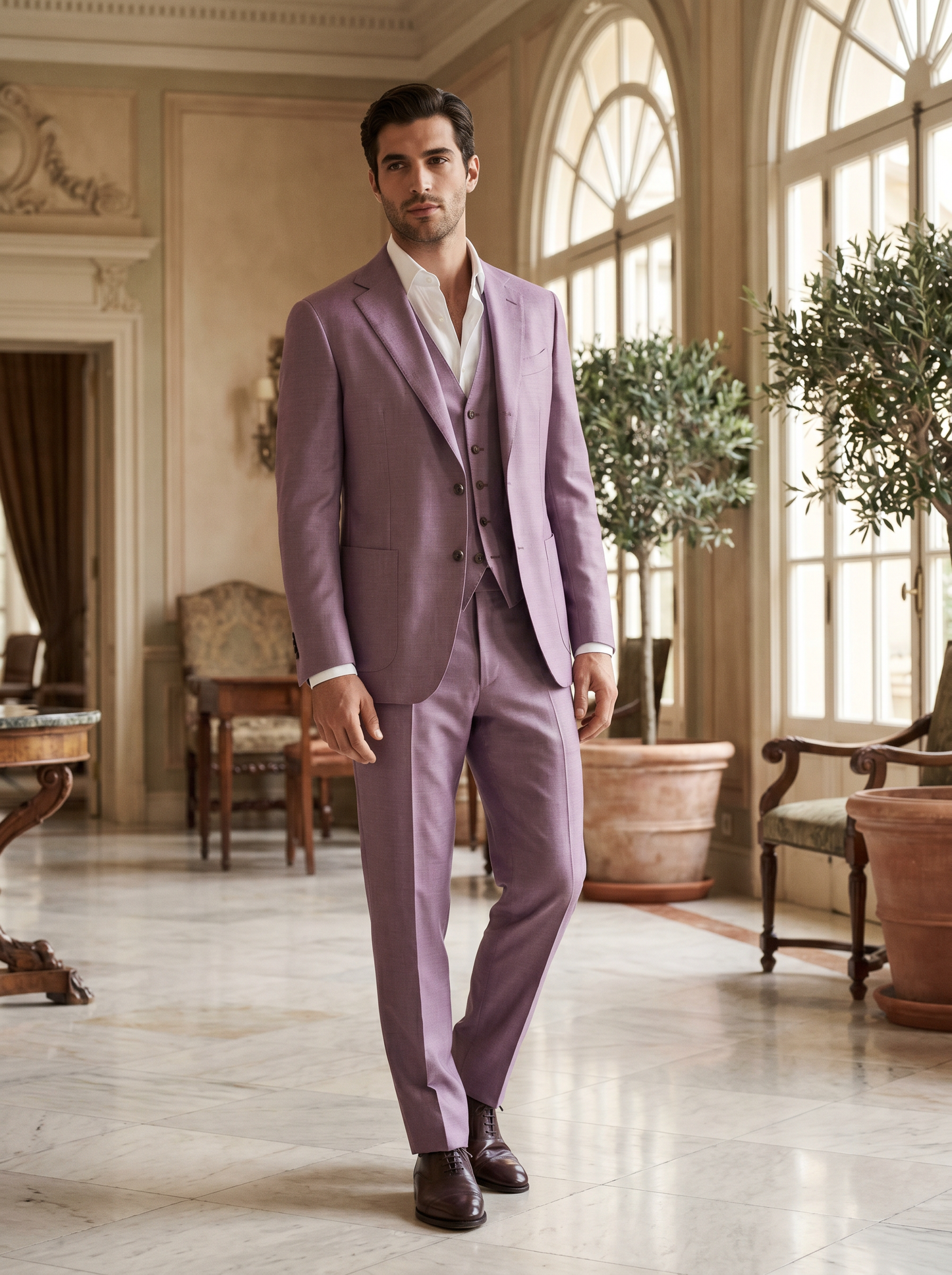 Lilac Silk Blend 3-Piece Suit — Custom Made to Measure - front view