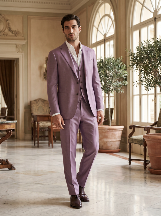 Lilac Silk Blend 3-Piece Suit — Custom Made to Measure - front view
