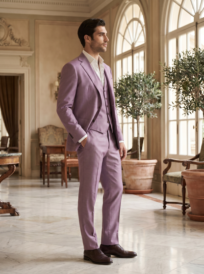 Lilac Silk Blend 3-Piece Suit — Custom Made to Measure - side view