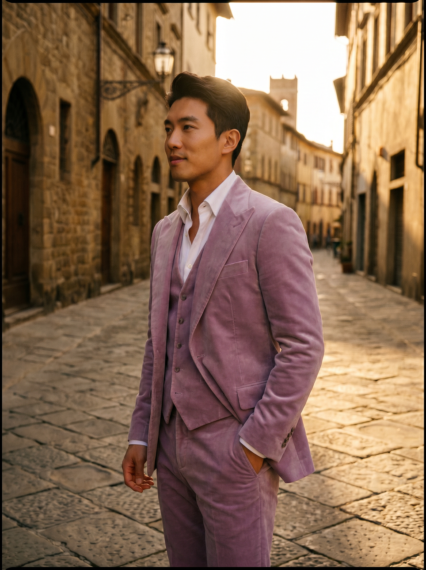 Lilac Velvet 3-Piece Suit — Custom Made to Measure - side view
