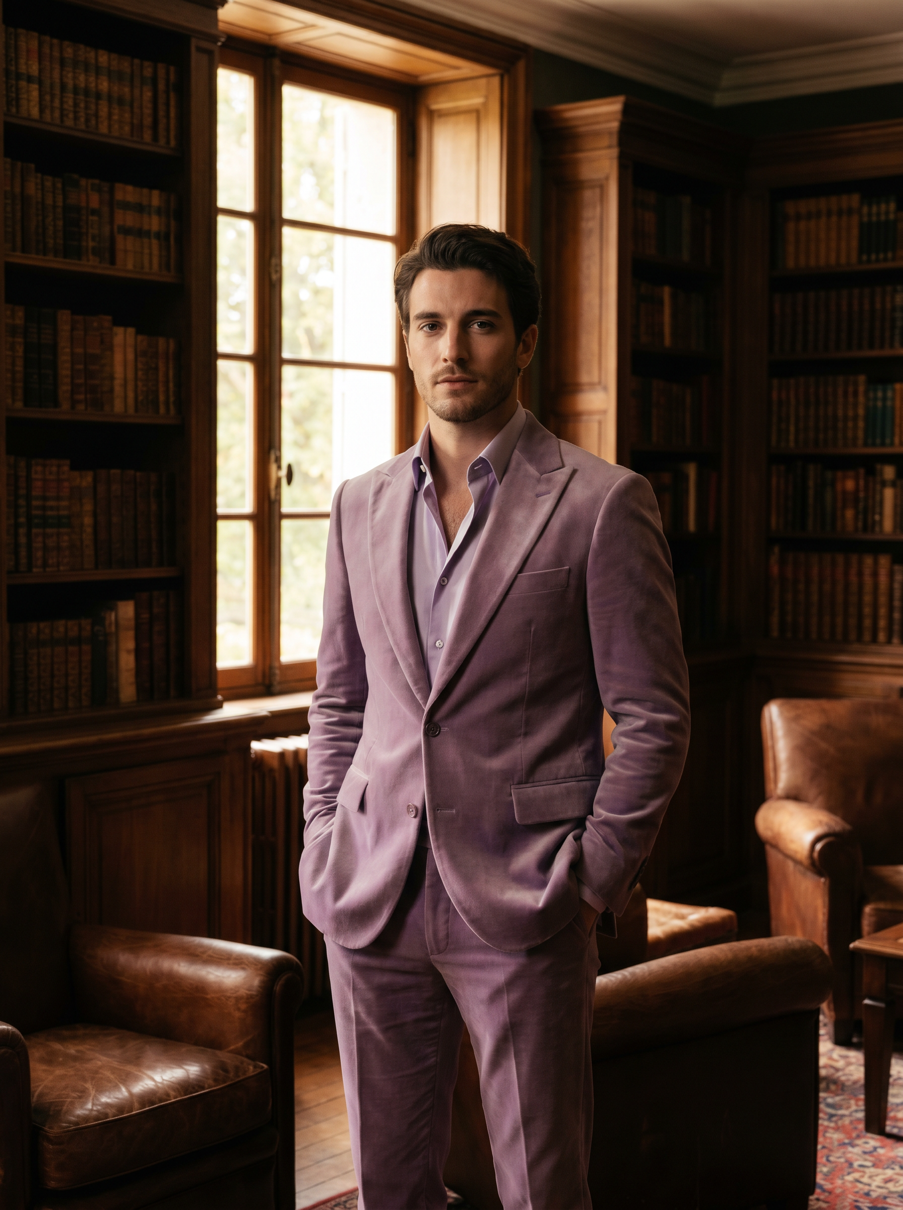 Lilac Velvet Suit — Custom Made to Measure - front view