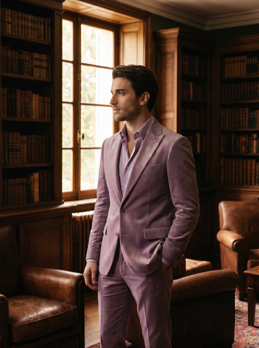Lilac Velvet Suit — Custom Made to Measure - side view