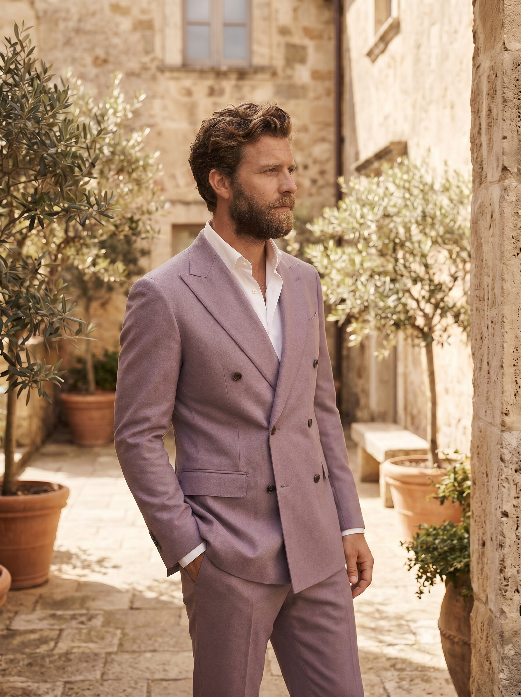 Lilac Wool Double Breasted Suit — Custom Made to Measure - side view