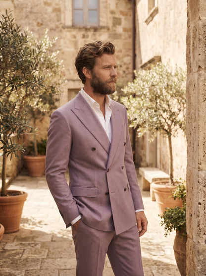 Lilac Wool Double Breasted Suit — Custom Made to Measure - side view