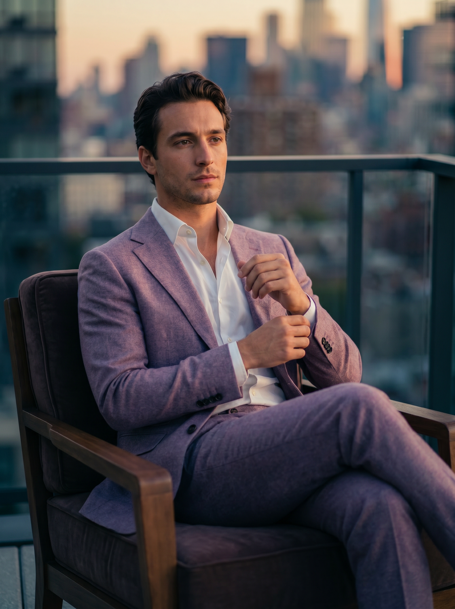 Lilac Wool Suit — Custom Made to Measure - seated view