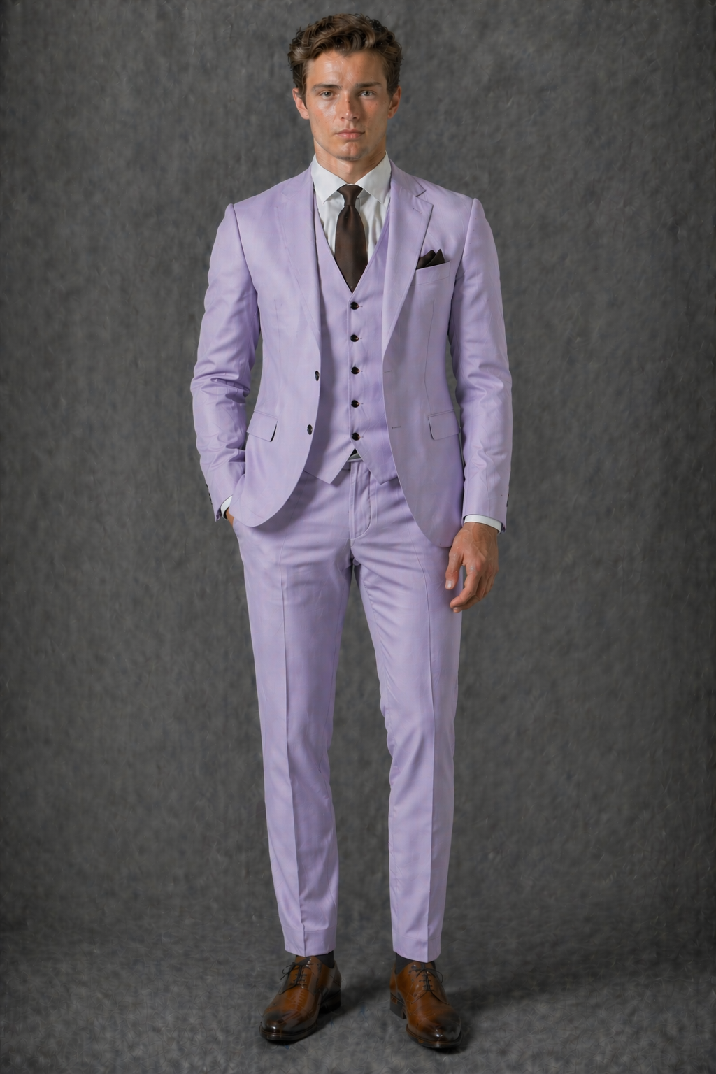 Lilac Cotton Slim Fit Suit — Custom Made to Measure