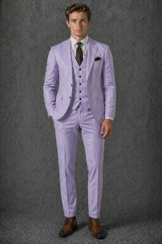 Lilac Cotton Slim Fit Suit — Custom Made to Measure