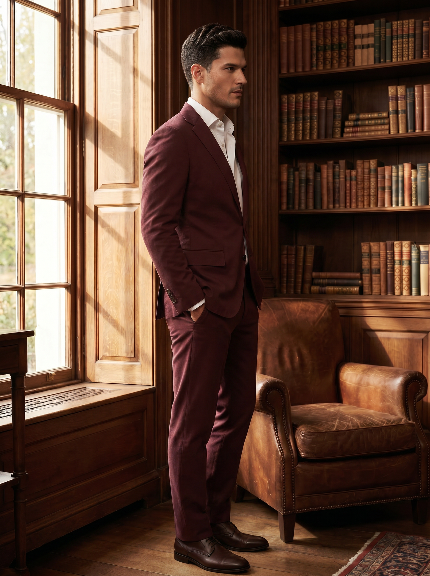 Maroon Cotton Graduation Suit — Custom Made to Measure - side view