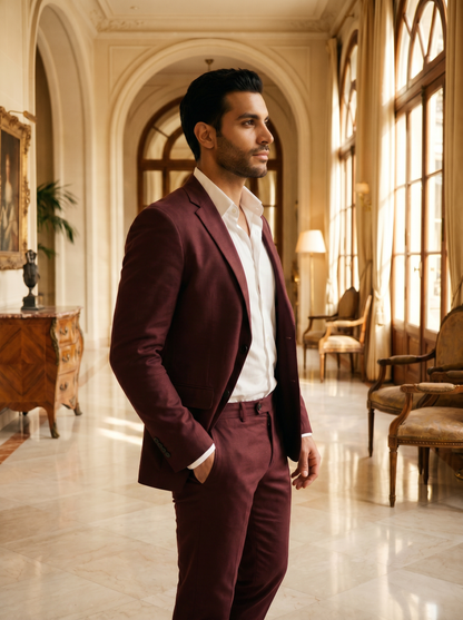 Maroon Cotton Groomsmen Suit — Custom Made - side view