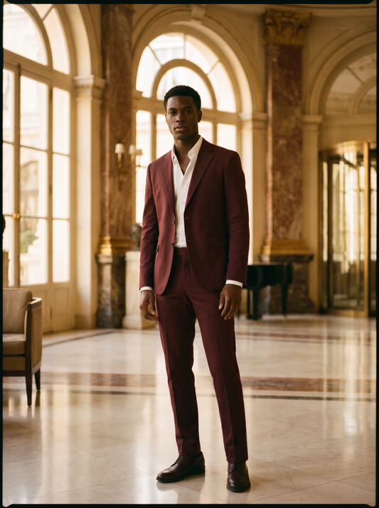 Maroon Cotton Suit — Custom Made to Measure - front view