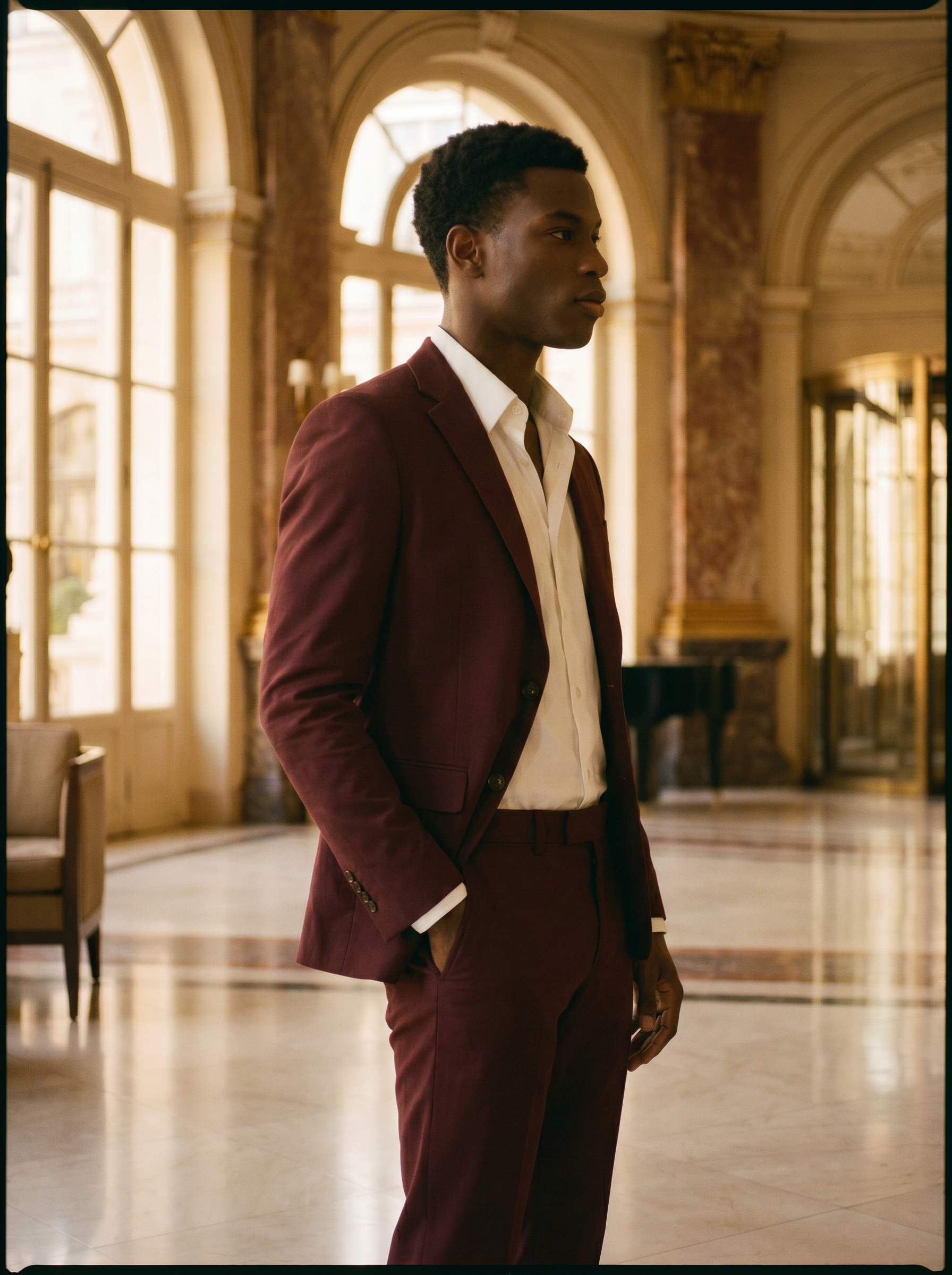 Maroon Cotton Suit — Custom Made to Measure - side view