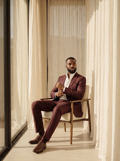 Maroon Silk Blend Suit — Custom Made to Measure - seated view