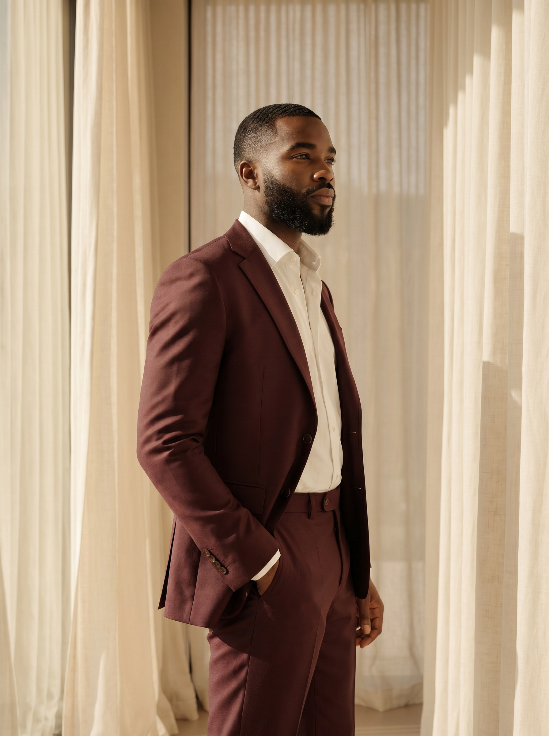 Maroon Silk Blend Suit — Custom Made to Measure - side view