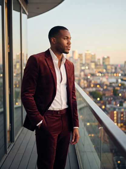 Maroon Velvet Suit — Custom Made to Measure - side view