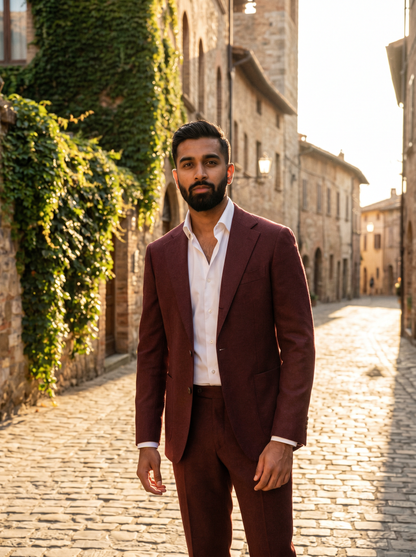 Maroon Wool Groomsmen Suit — Custom Made to Measure - front view