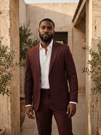 Maroon Wool Suit — Custom Made to Measure - front view