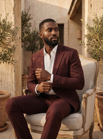 Maroon Wool Suit — Custom Made to Measure - seated view