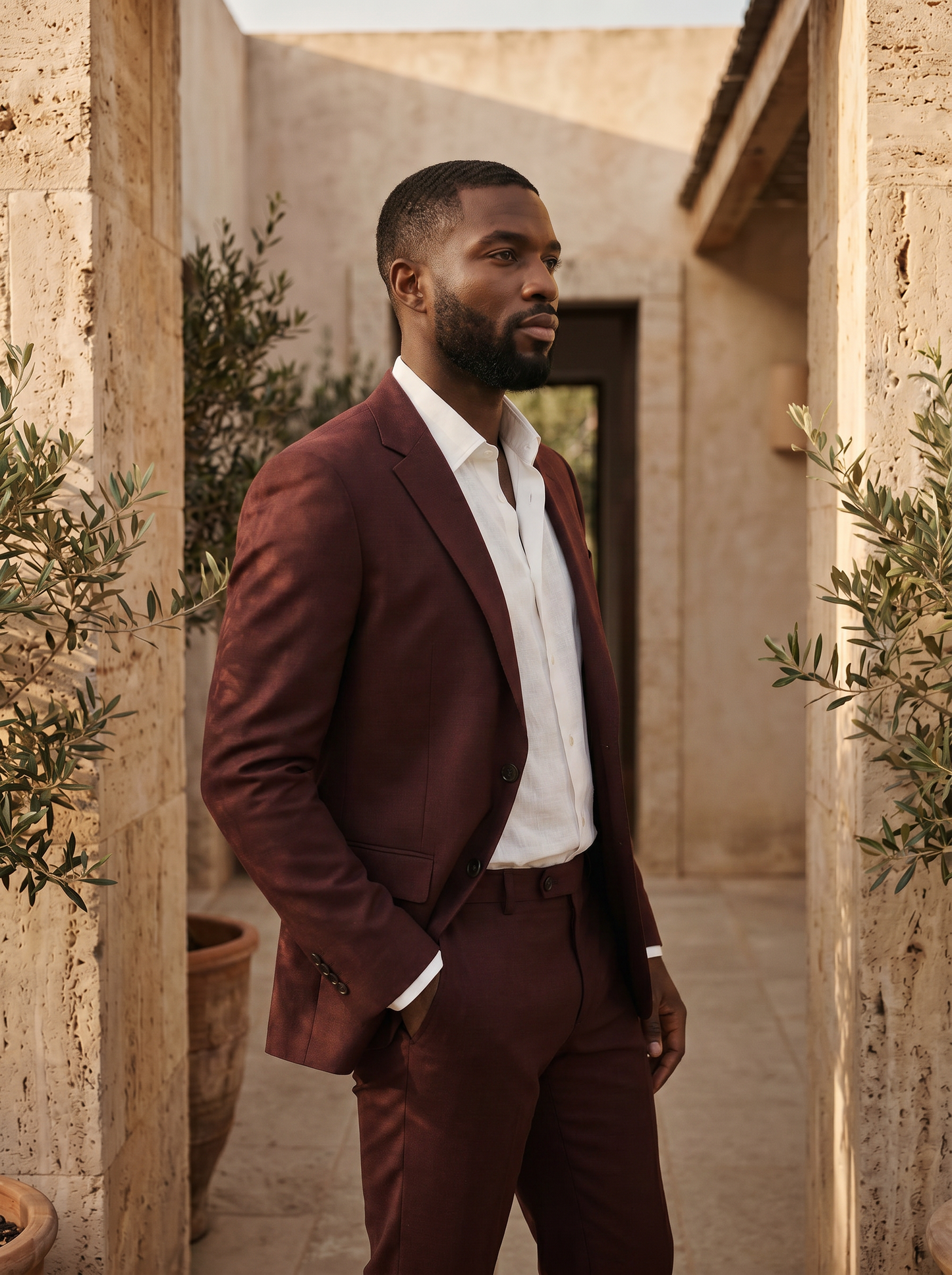 Maroon Wool Suit — Custom Made to Measure - side view