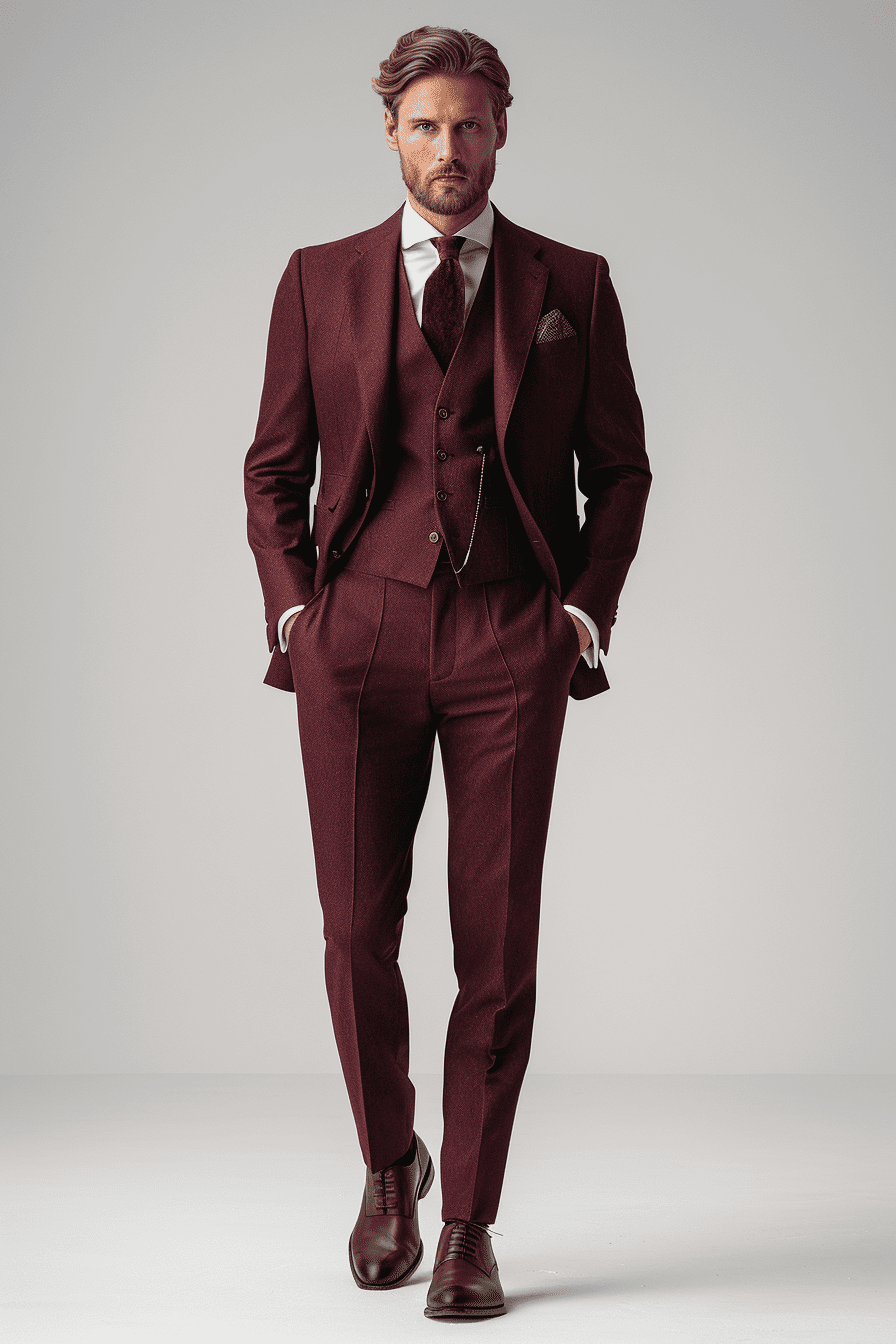 Maroon Cashmere Blend Suit — Custom Made to Measure