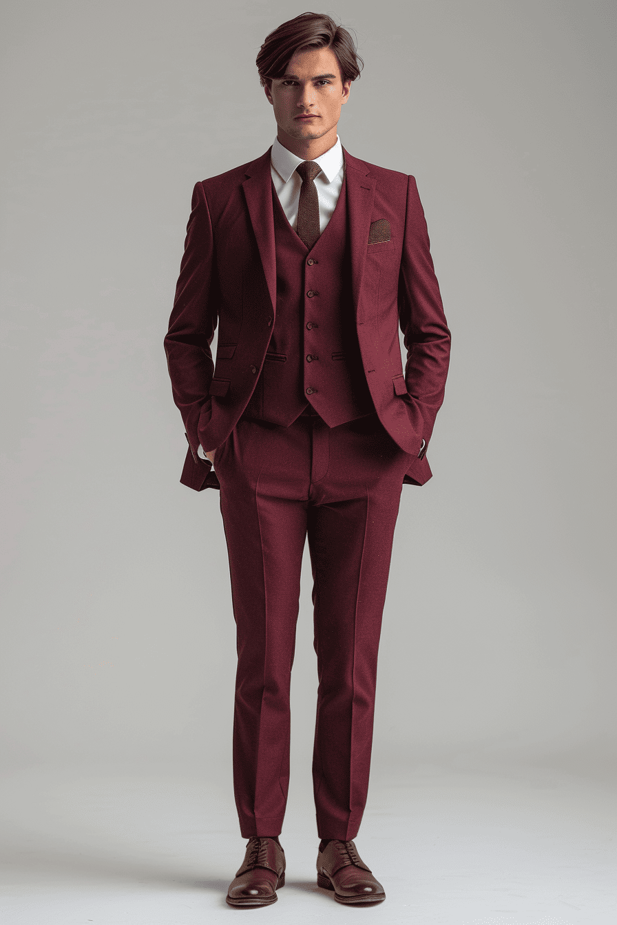 Maroon Cotton Father of the Bride Suit — Custom Made