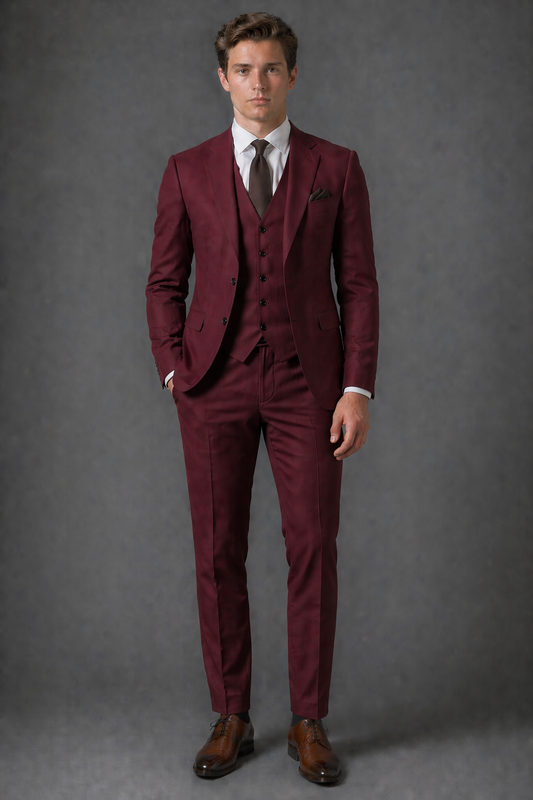 Maroon Cotton Slim Fit Suit — Custom Made to Measure