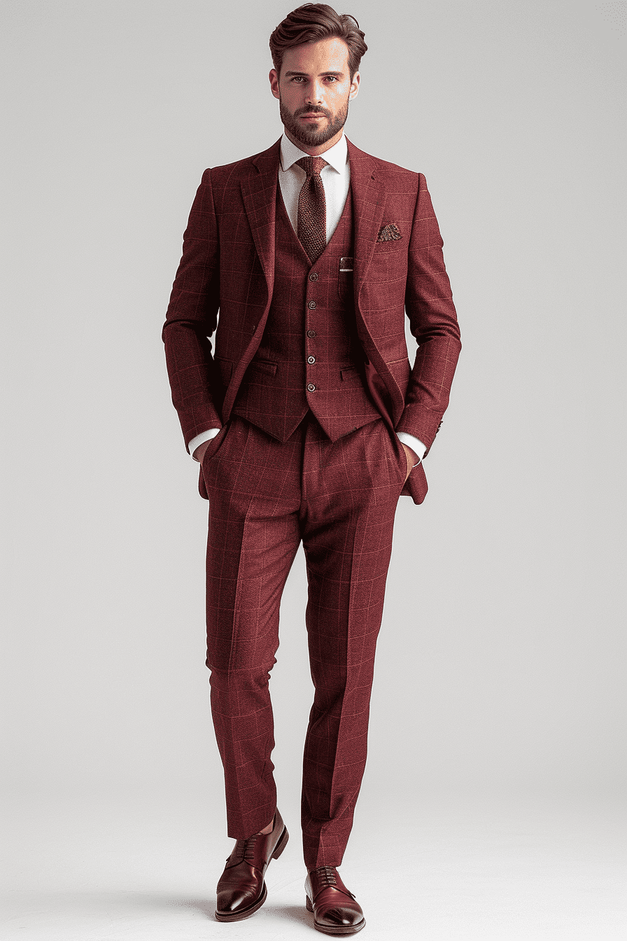 Maroon Silk Blend Father of the Bride Suit — Custom Made