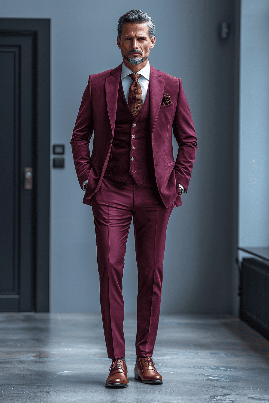 Maroon Velvet Cocktail Party Suit — Custom Made to Measure