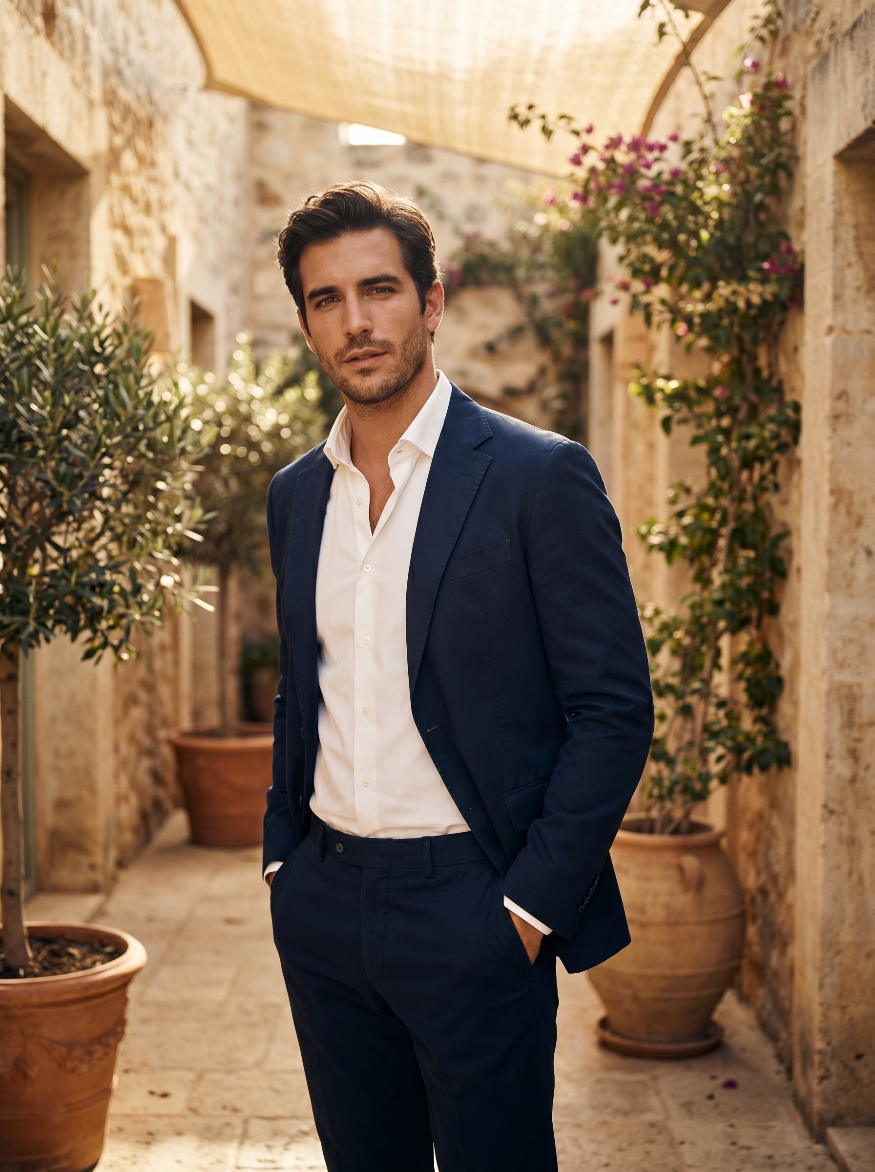 Midnight Blue Cotton Groomsmen Suit — Custom Made to Measure - front view