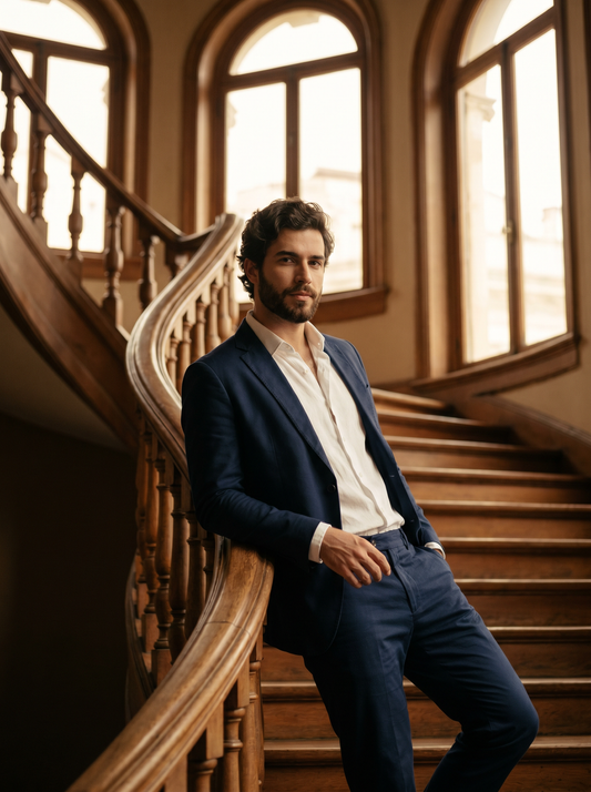 Midnight Blue Cotton Suit — Custom Made to Measure - front view