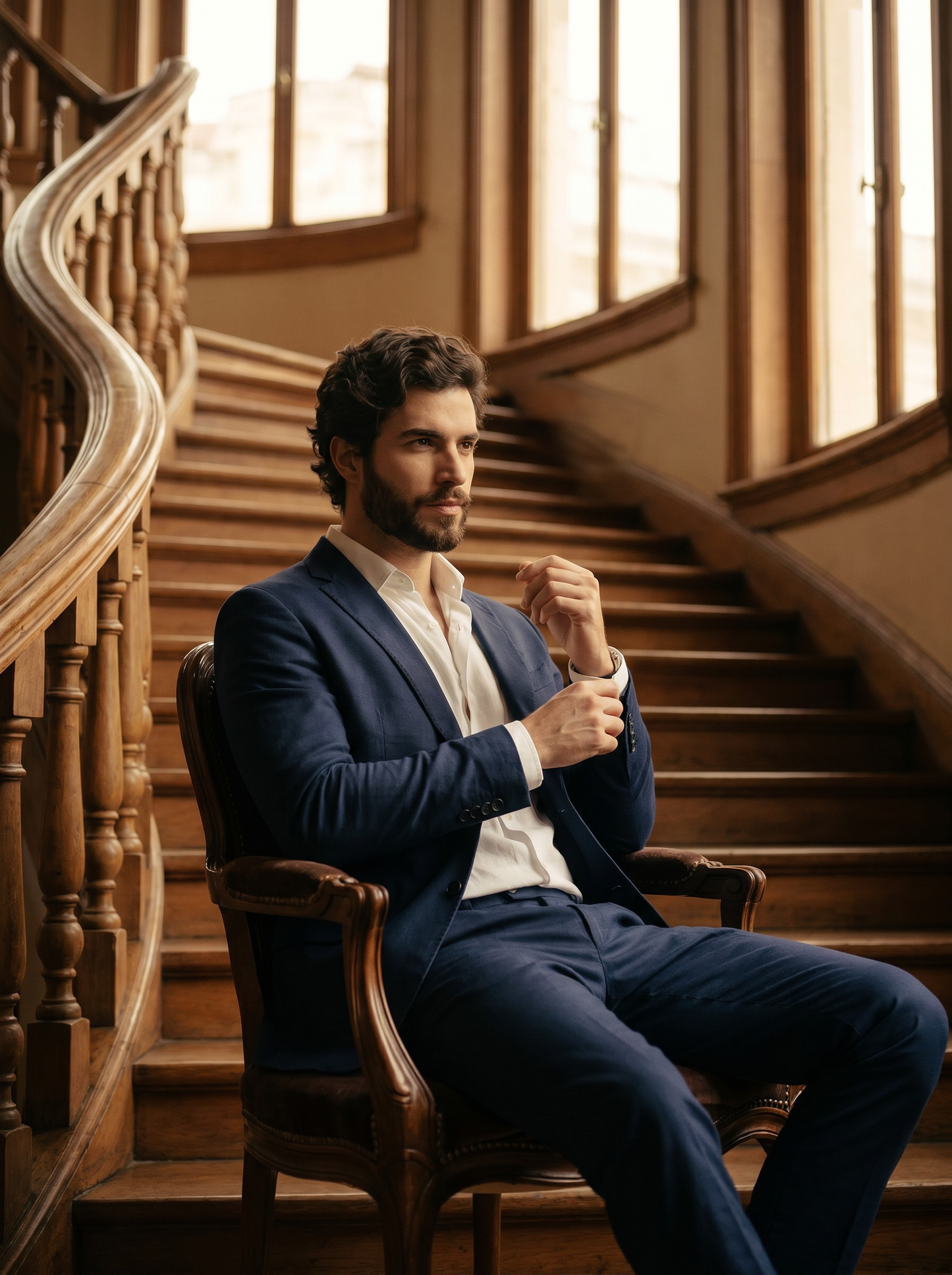 Midnight Blue Cotton Suit — Custom Made to Measure - seated view