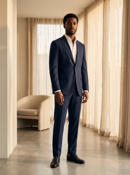 Midnight Blue Flannel Suit — Custom Made to Measure - front view