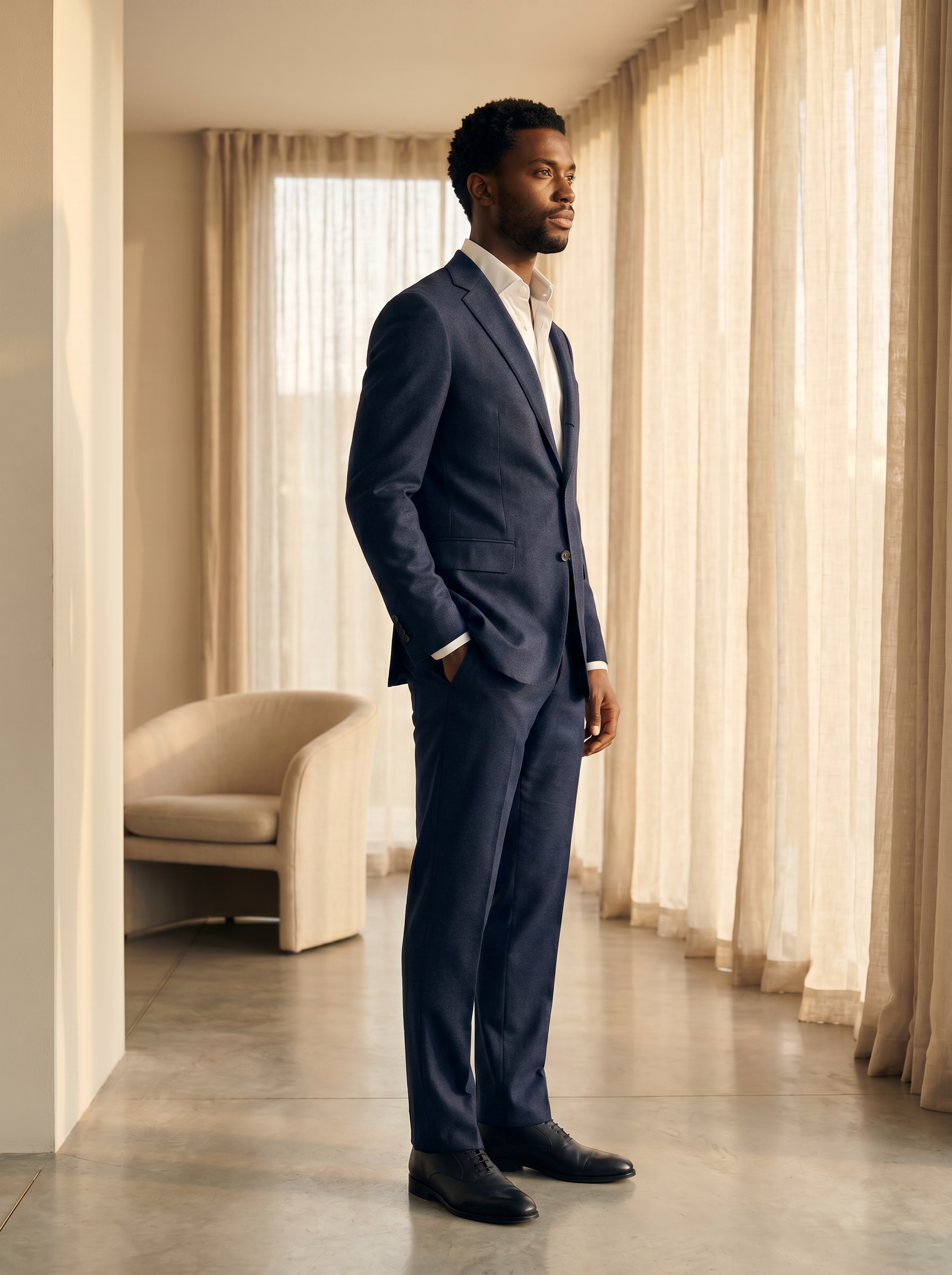 Midnight Blue Flannel Suit — Custom Made to Measure - side view