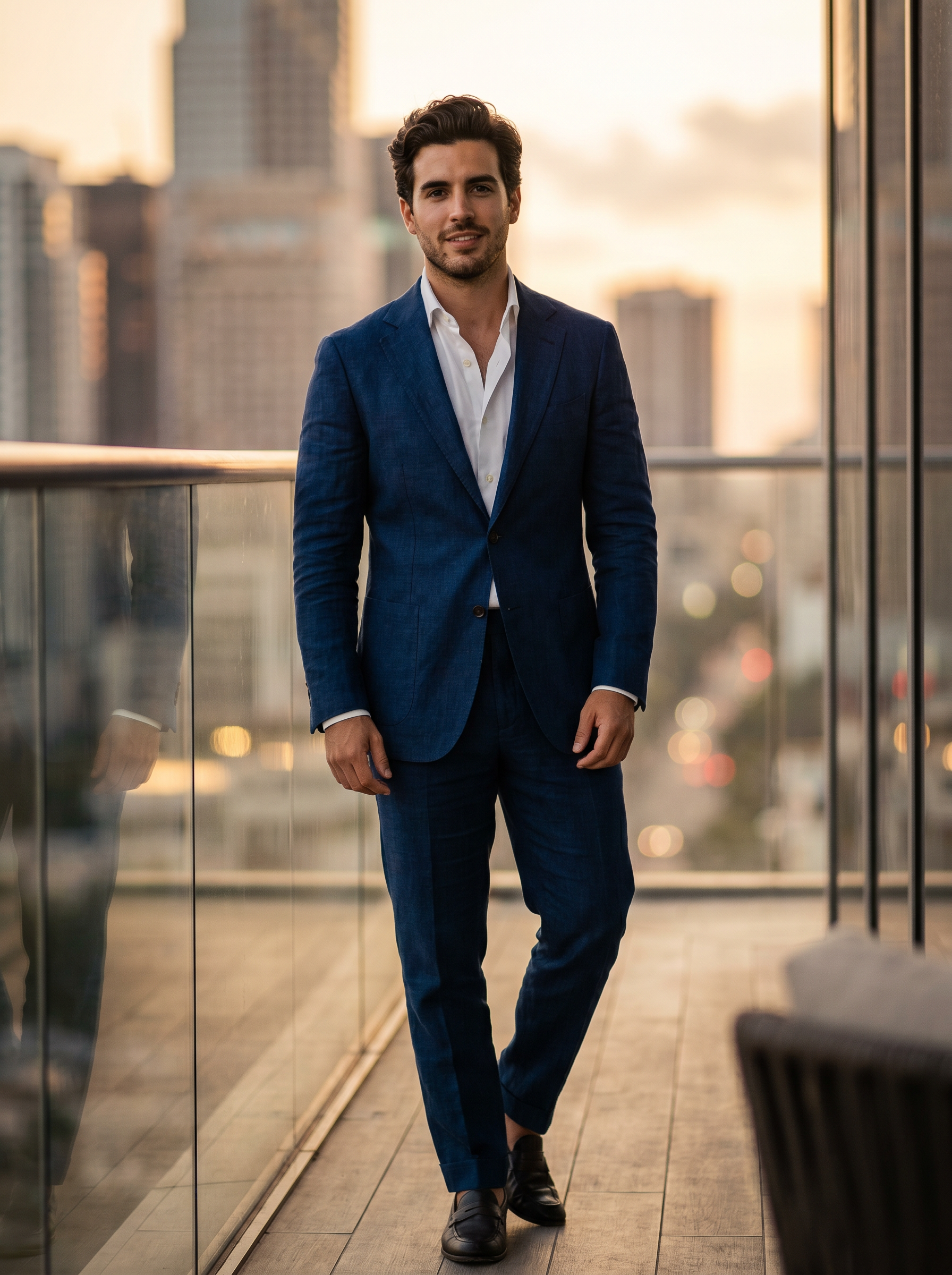 Midnight Blue Linen Groomsmen Suit — Custom Made to Measure - front view