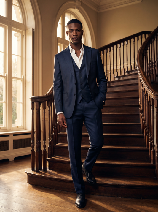 Midnight Blue Silk Blend 3-Piece Suit — Custom Made to Measure - front view