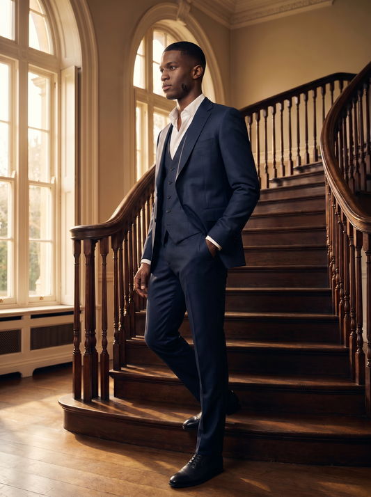 Midnight Blue Silk Blend 3-Piece Suit — Custom Made to Measure - side view