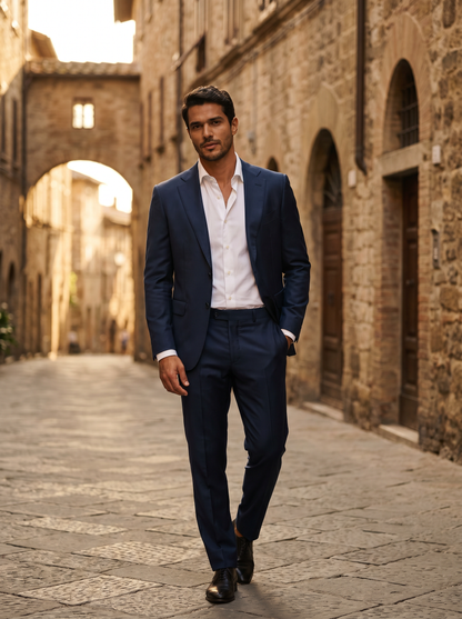 Midnight Blue Silk Blend Suit — Custom Made to Measure - front view