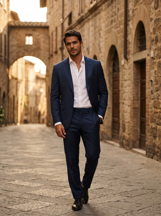 Midnight Blue Silk Blend Suit — Custom Made to Measure - front view