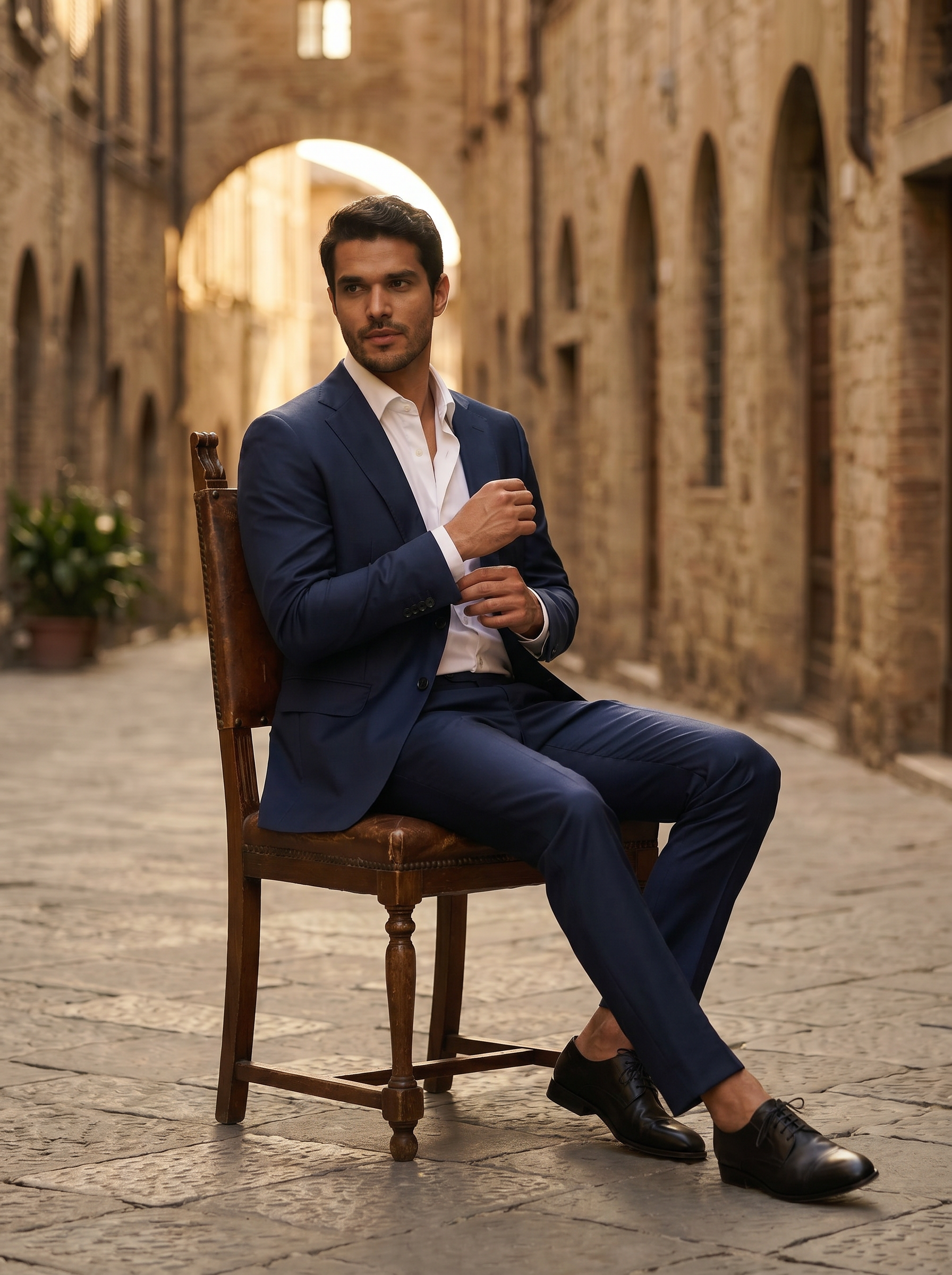 Midnight Blue Silk Blend Suit — Custom Made to Measure - seated view