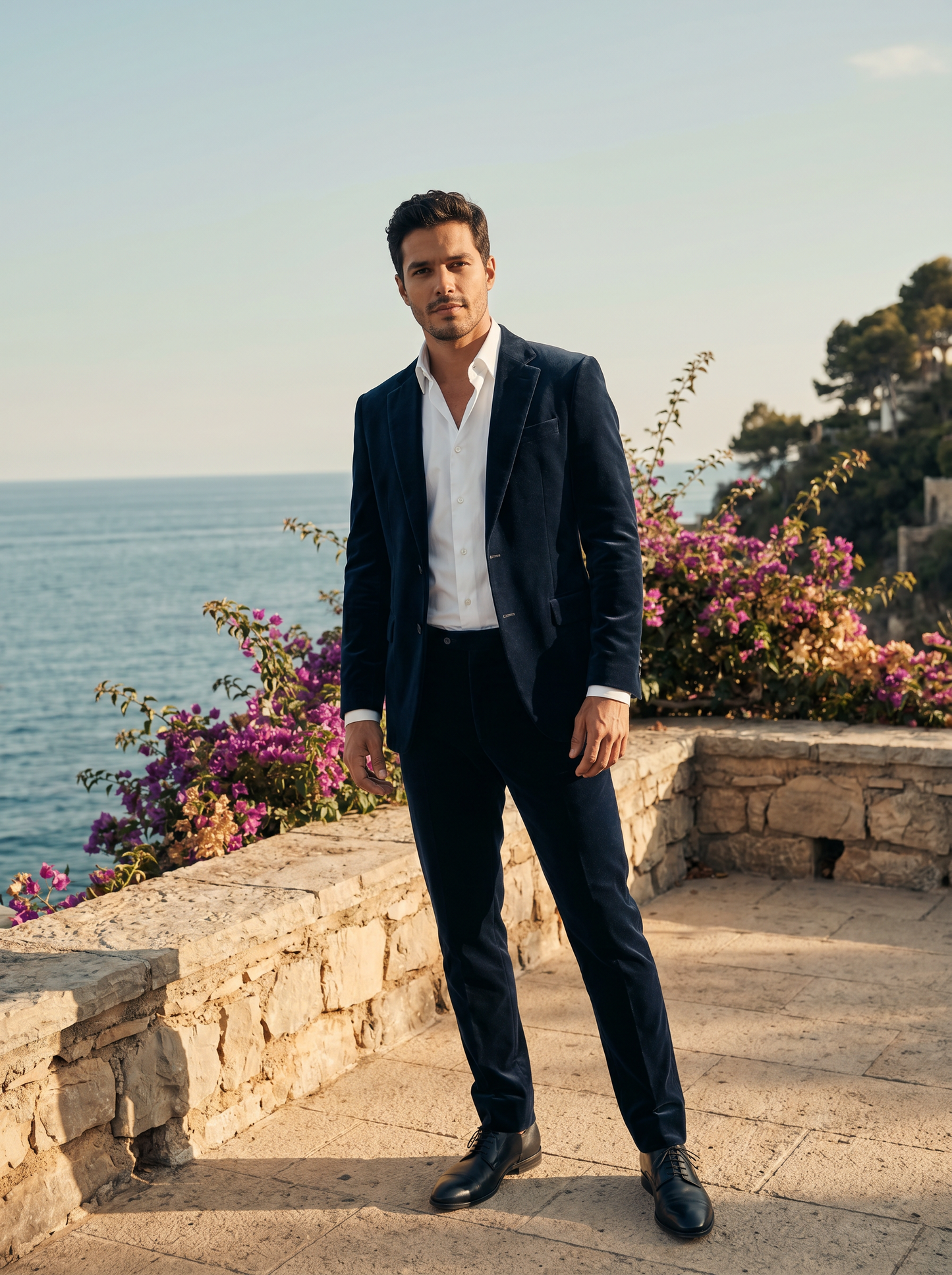 Midnight Blue Velvet Suit — Custom Made to Measure - front view