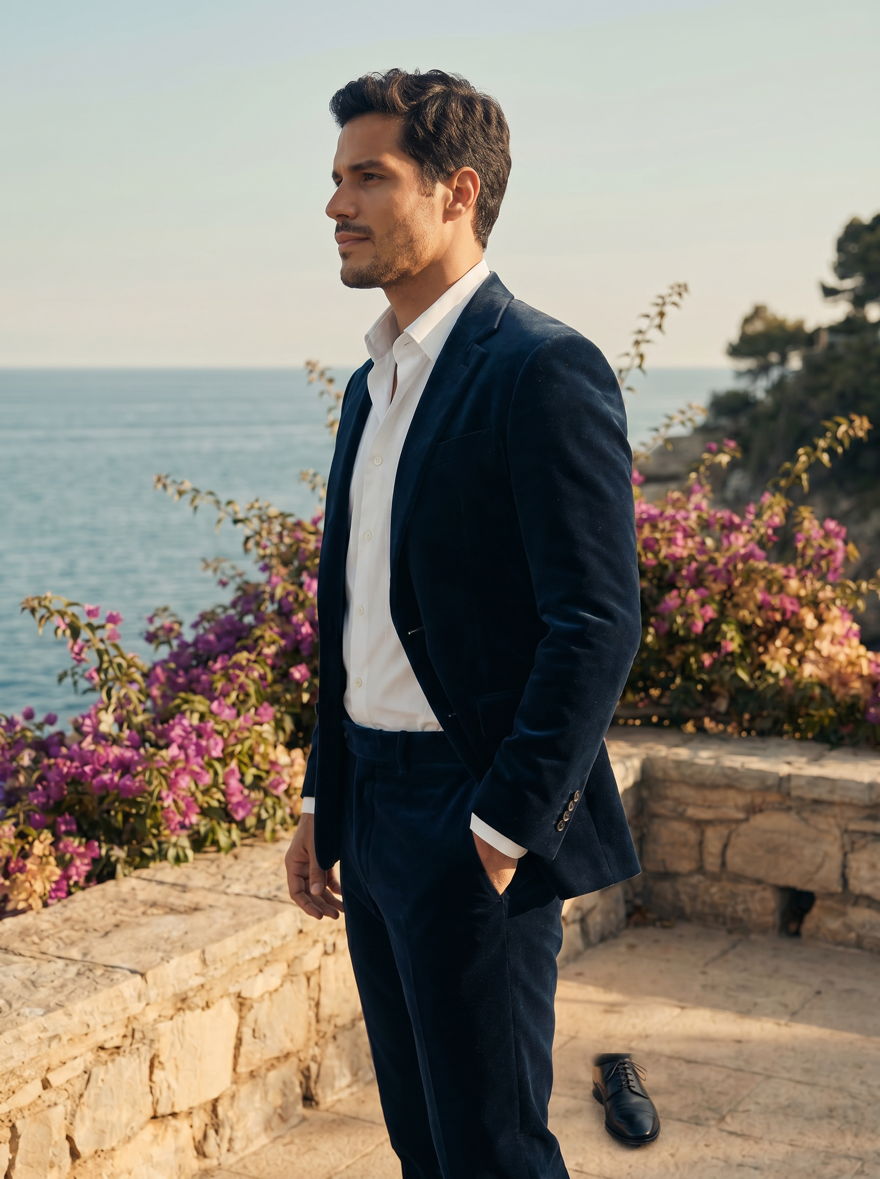 Midnight Blue Velvet Suit — Custom Made to Measure - side view