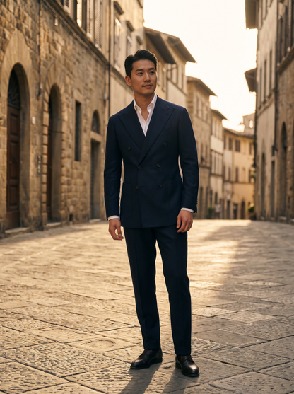 Midnight Blue Wool Double Breasted Suit — Custom Made to Measure - front view