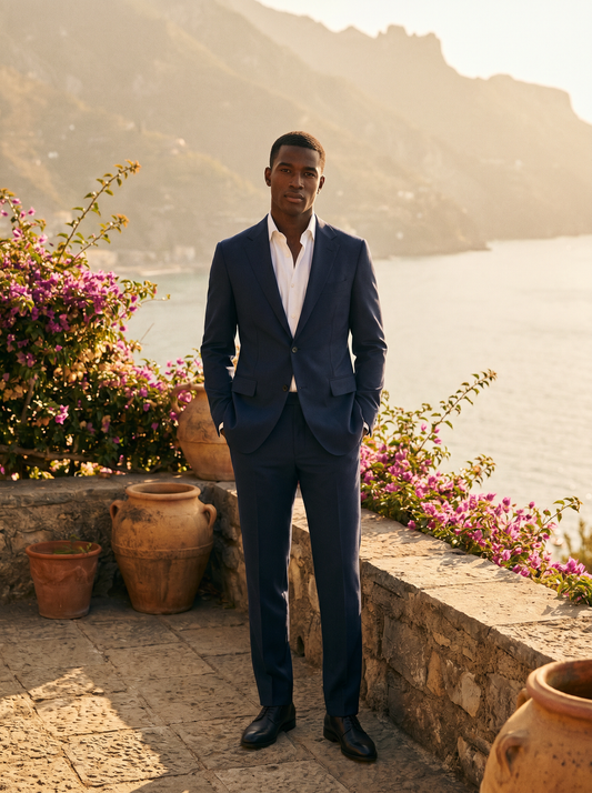 Midnight Blue Wool Groomsmen Suit — Custom Made to Measure - front view