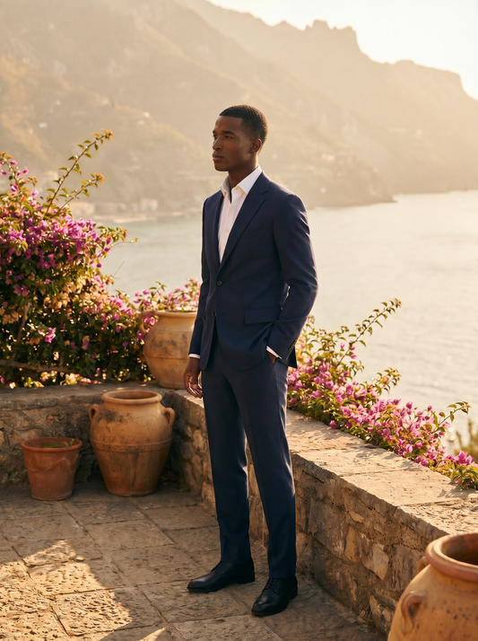 Midnight Blue Wool Groomsmen Suit — Custom Made to Measure - side view