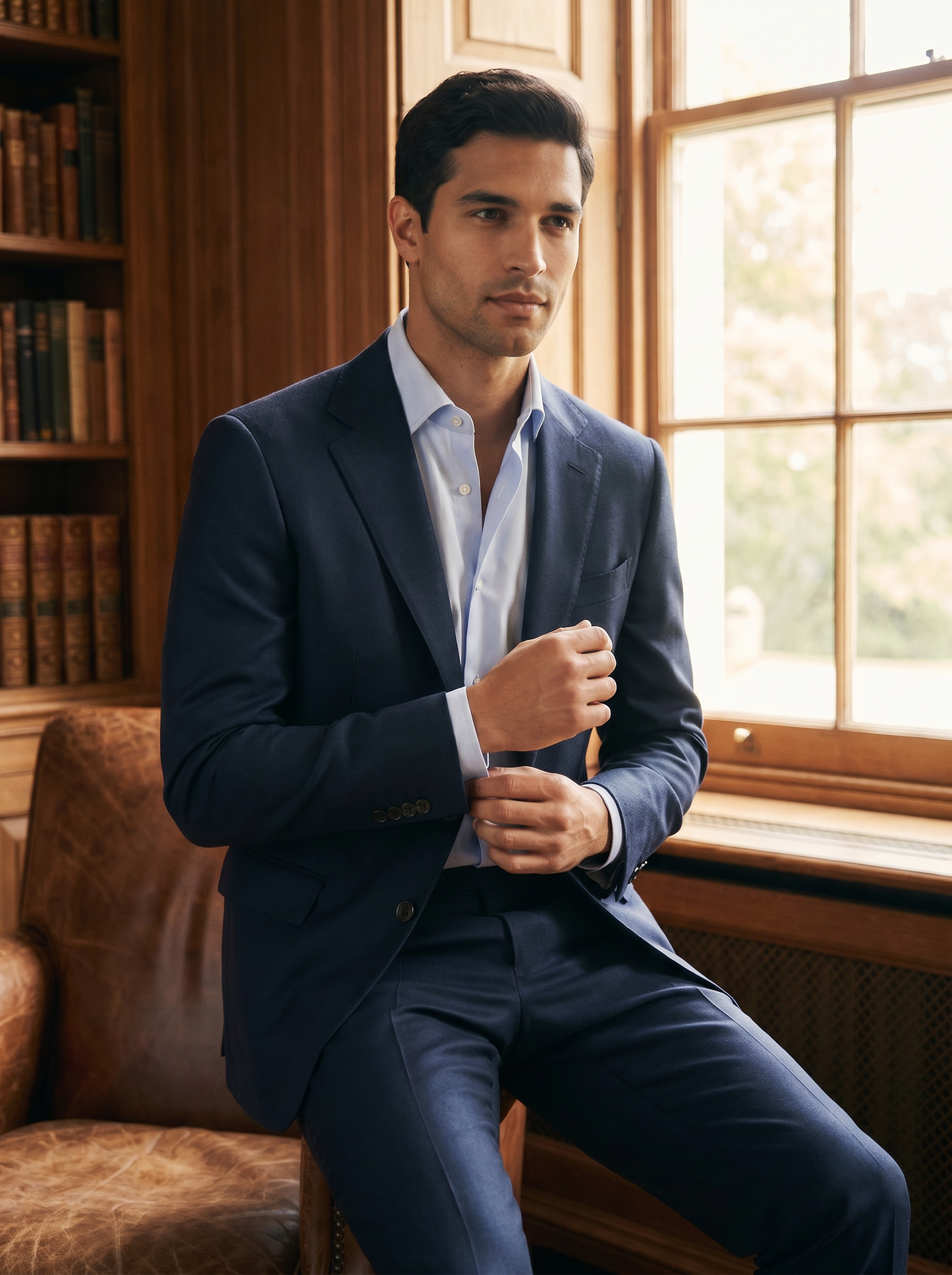 Midnight Blue Wool Suit — Custom Made to Measure - seated view