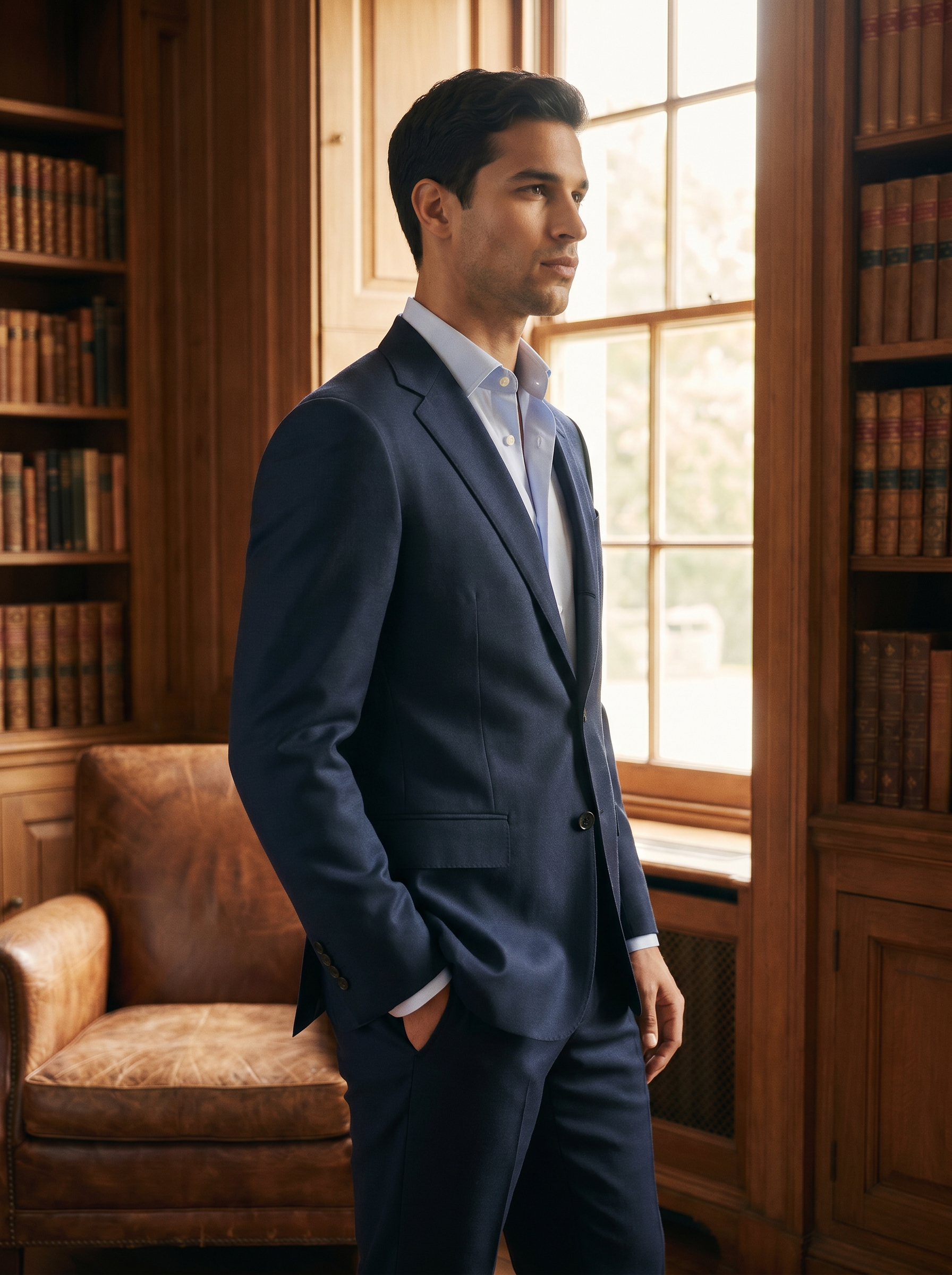 Midnight Blue Wool Suit — Custom Made to Measure - side view