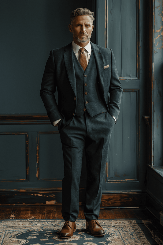 Midnight Blue Cotton Father of the Bride Suit — Custom Made