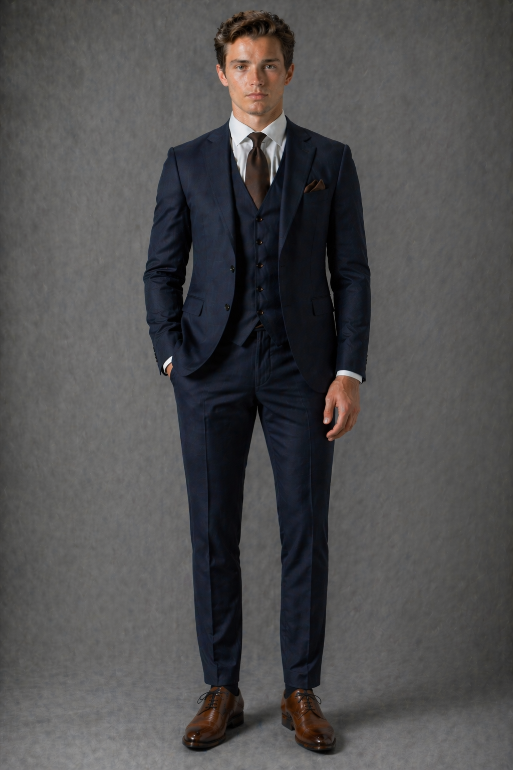 Midnight Blue Cotton Slim Fit Suit — Custom Made to Measure