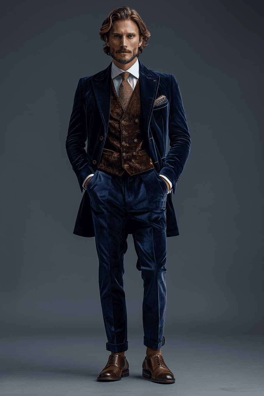 Midnight Blue Velvet Cocktail Party Suit — Custom Made to Measure