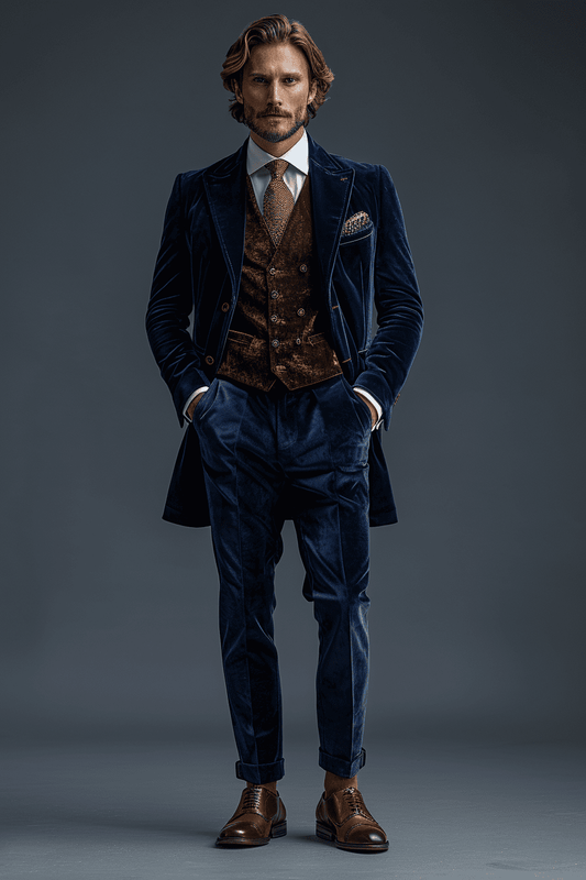 Midnight Blue Velvet Cocktail Party Suit — Custom Made to Measure